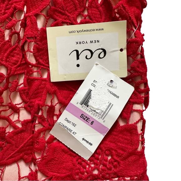 ECI New York Red Floral Lace Overlay Sleeveless Knee Length Holiday Dress Size 6 - Picture 9 of 13